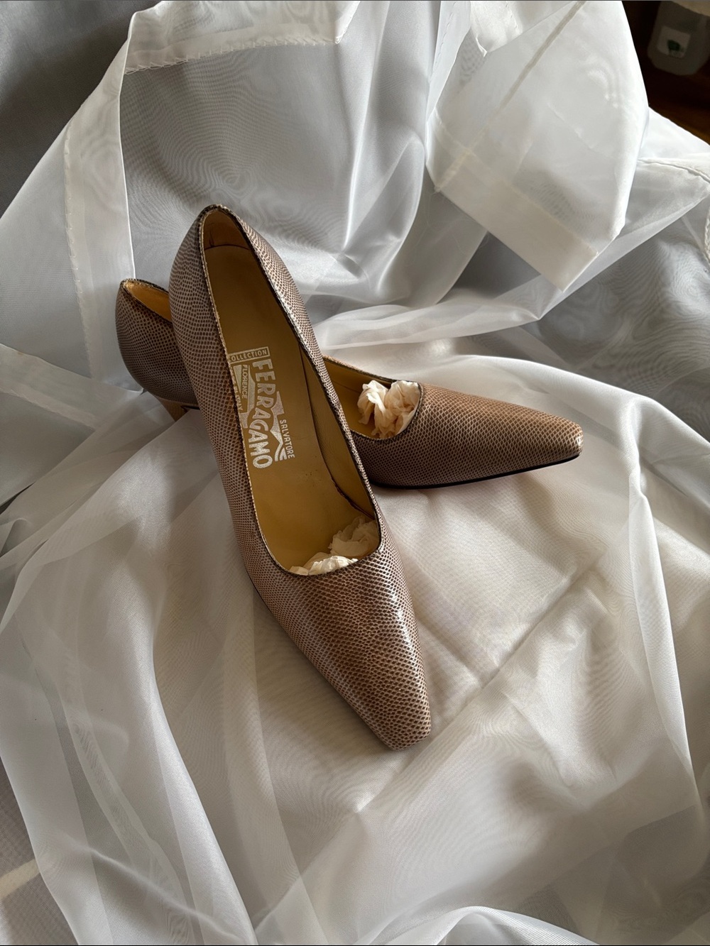 Salvatore Ferragamo Taupe Textured Pointed-Toe Pumps